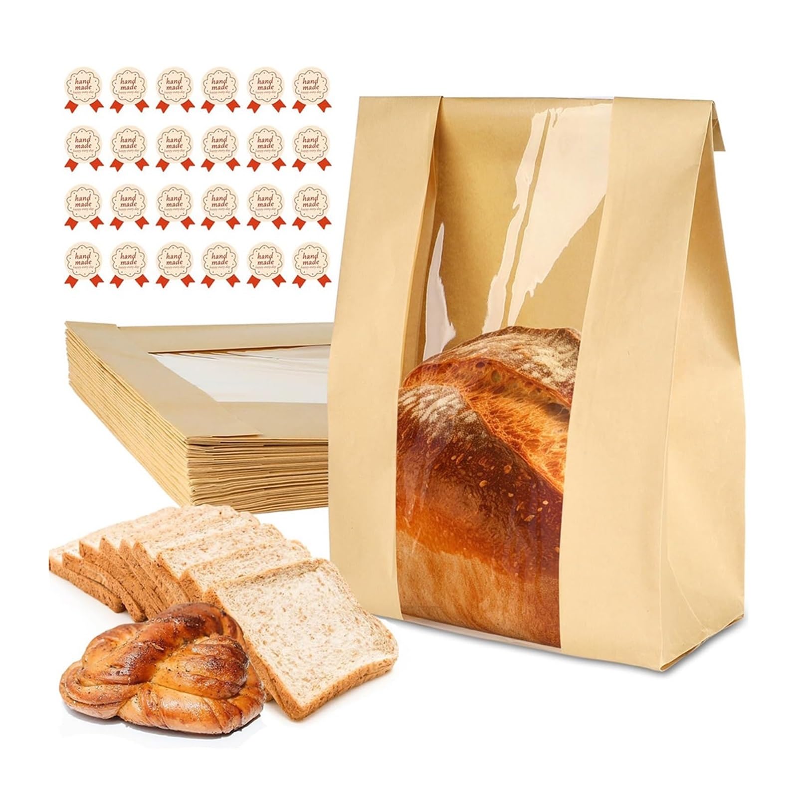100pcs Large Bread Bags For Homemade Sourdough Paper With Clear Window Bakery For Cookies Cakes for Bread