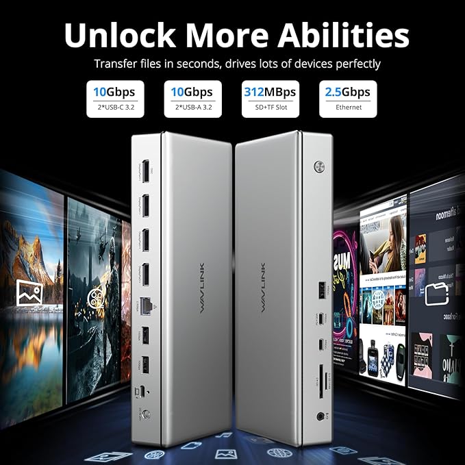 WAVLINK USB C Docking Station DisplayLink 4X DisplayPort 8K 100W PD miniatura 8