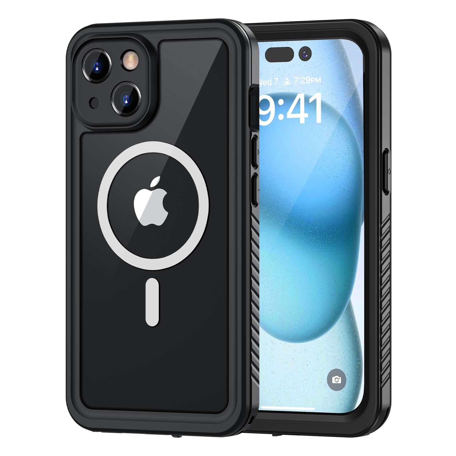 Lanhiem iPhone 15 Magnetic Case, Waterproof Dustproof Shockproof Case with Built-in Screen Protector Compatible with Magsafe, Full Body Protective Cover for iPhone 15 6.1 inch -Black