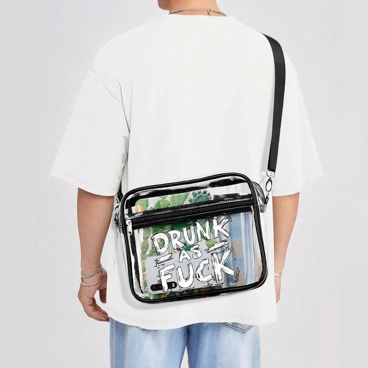 Drunk As Fuck1 Clear Tote Bag Transparent Stadium Approved | crossbody,10*3.1*8.7",zippered closure,with adjustable strap