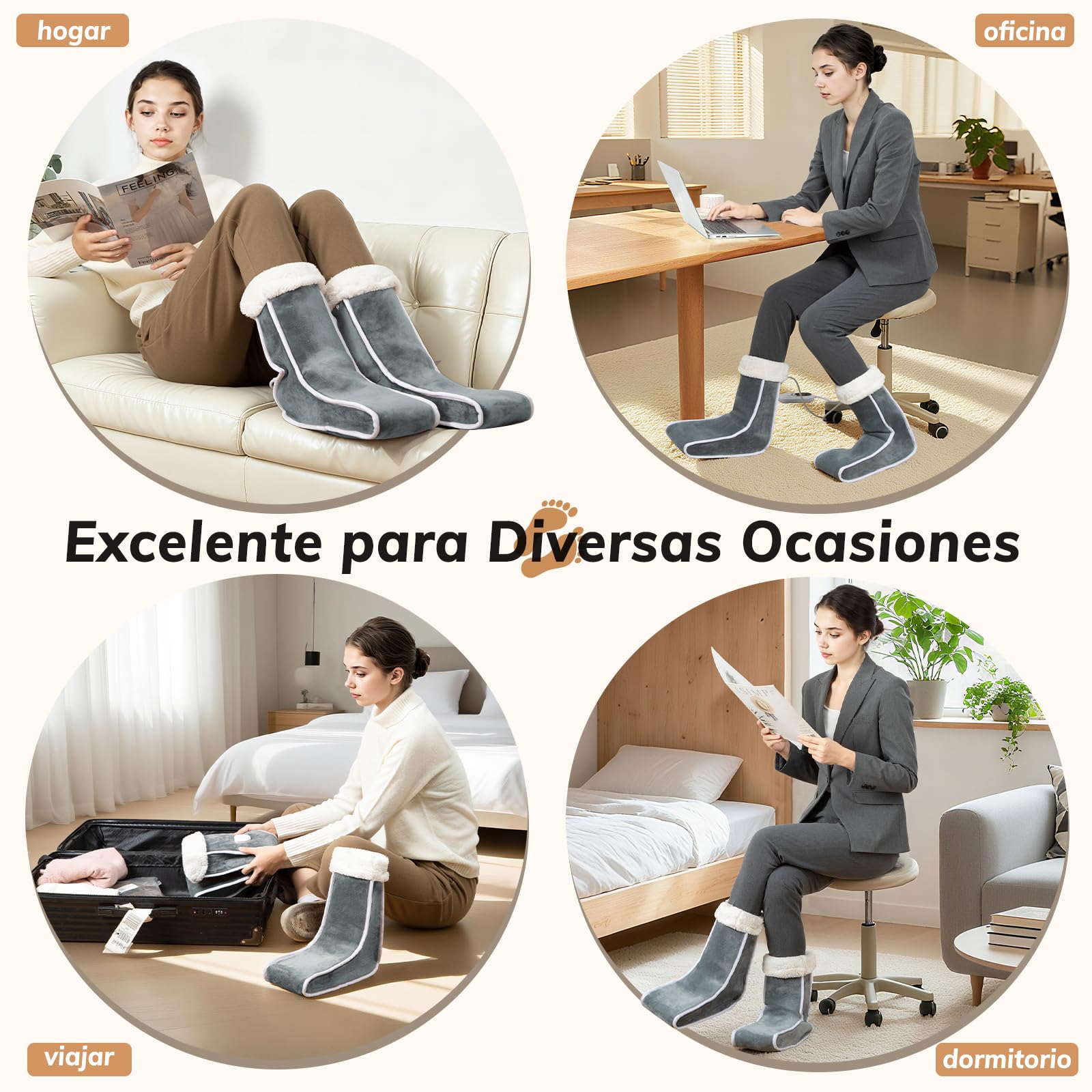Calentador de Pies Separado para Mujeres Hombres, Calienta pies Electrico con Cobertura de Pantorrilla 6 Temperaturas 4 Temporizadores, Zapatillas Calefactables con Forro Lavable