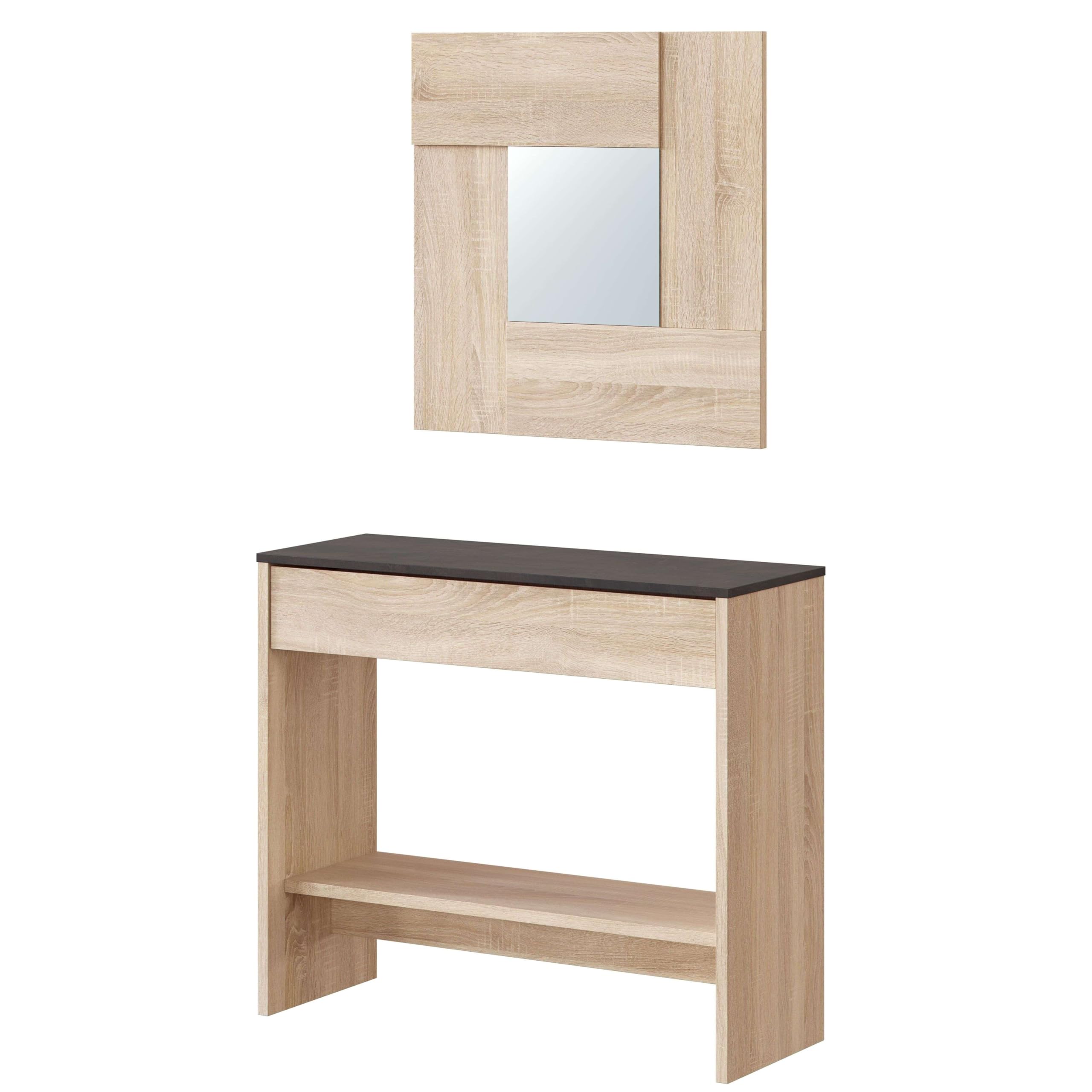 Habitdesign – Mueble Recibidor con Cajón y Espejo, Consola de Entrada Moderna, Color Roble Canadian y Óxido, 92x79x33 cm – Modelo Oxys