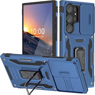 Samsung Galaxy S23 Ultra Case with Slide Camera Cover Shockproof Phone Case with 360°Rotate Magnetic Ring Stand for Galaxy S23 Ultra 6.8 inch - Blue