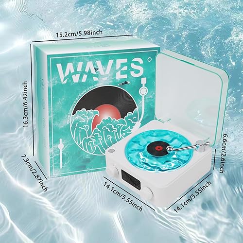 Miniatura 7 de Waves - Altavoz Bluetooth con reproductor de vinilo, tocadiscos con lámpara Lumena, reproductor de vinilo retro con luz y tiempo ajustables para