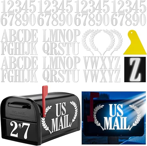 Calcomanías reflectantes de 4 pulgadas para buzón de correo, calcomanías autoadhesivas de números de 4 (0-9), letras 2 juegos (A-Z), hojas 2,
