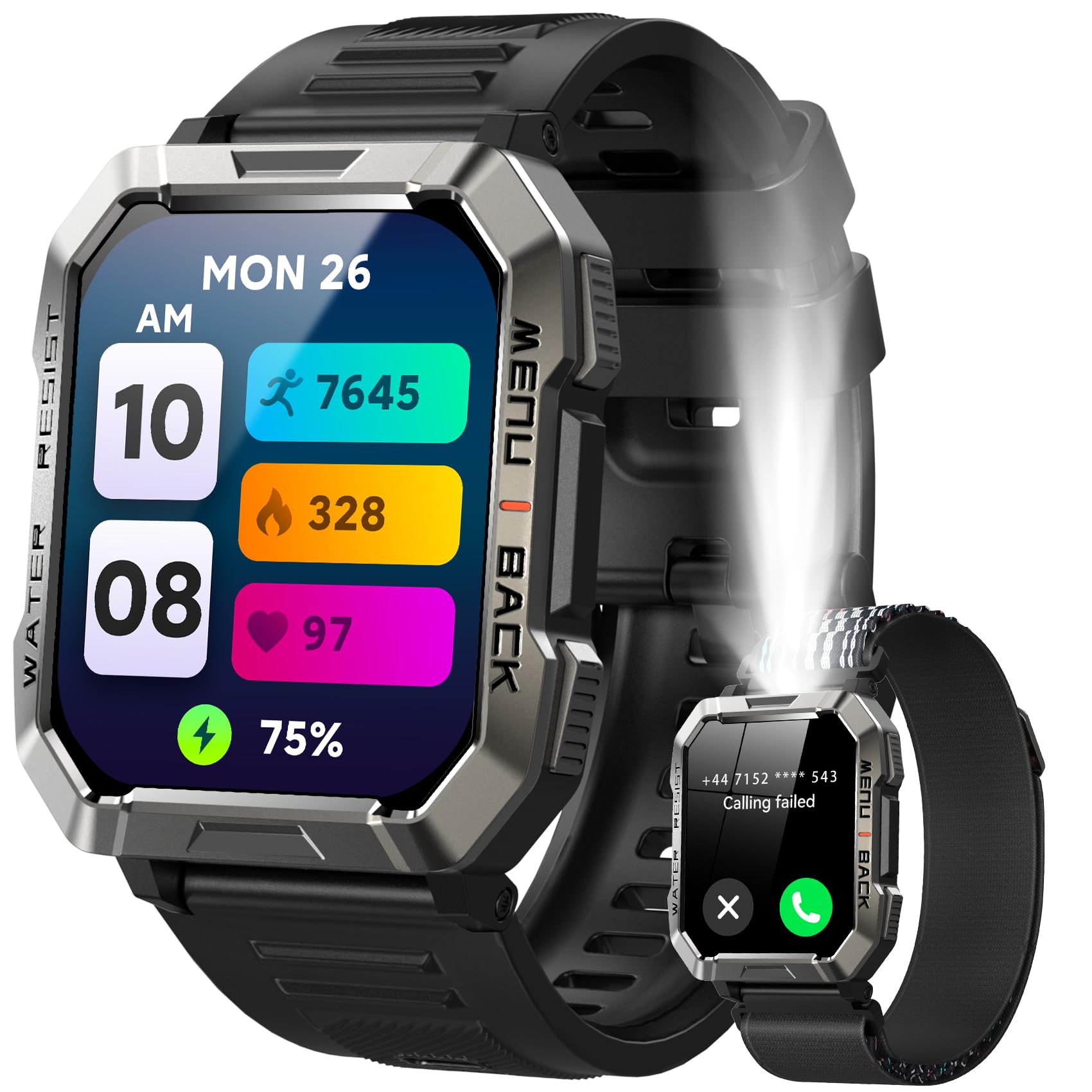Montre Intelligente pour Hommes, 1.91" HD Womens Smartwatch avec Fréquence Cardiaque SpO2 Sleep Stress Monitor, Compteur étanche de Pas de Sport, Répondre/Faire des Appels pour Android iOS