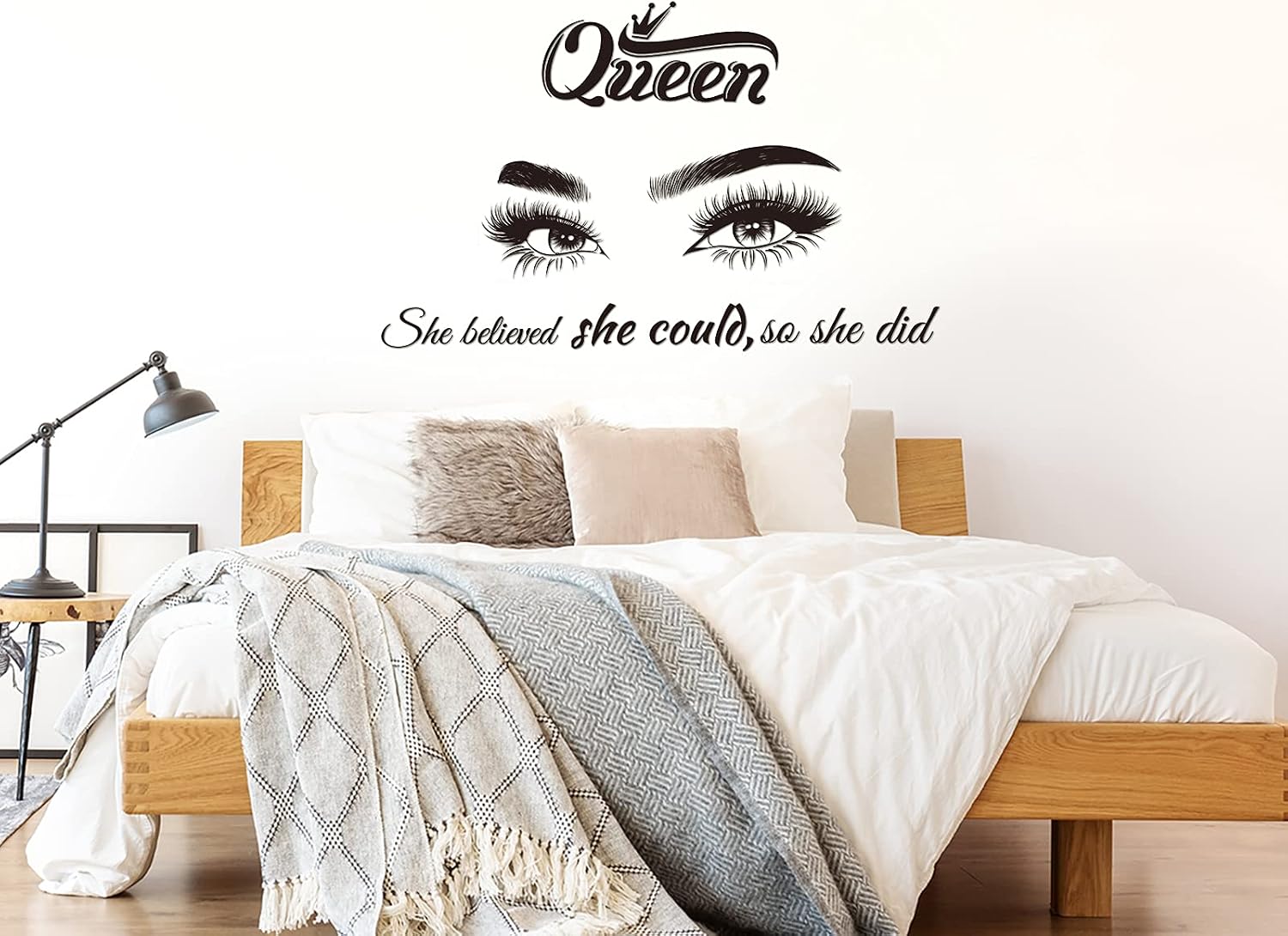 3 Sheets Eyes Wall Decals Inspirational Quote She Believed She Could So She Did Sticker, Removable Vinyl Sticker Beauty Eyelash Wall Sticker Motivational Art Queen Decal for Room (Classic Style)