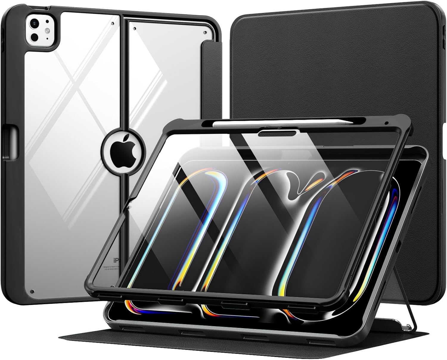 MoKo for iPad Pro 13 Inch Case (M5/M4) 2025/2024 with Pencil Holder, [Built-in Screen Protector], iPad Pro 13 M5/M4 Case with Clear Back & Magnetic Multi Angle Stand Cover, Black