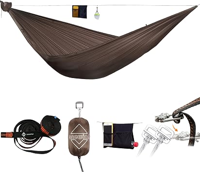 Onewind Camping Hammock, Ultralight Portable Hammock with Adjustable Ridgeline, Outdoor Hammock 20D Ripstop Nylon with 2 * 12Ft Tree Strap, Ideal for Camping, Hiking, Backpacking