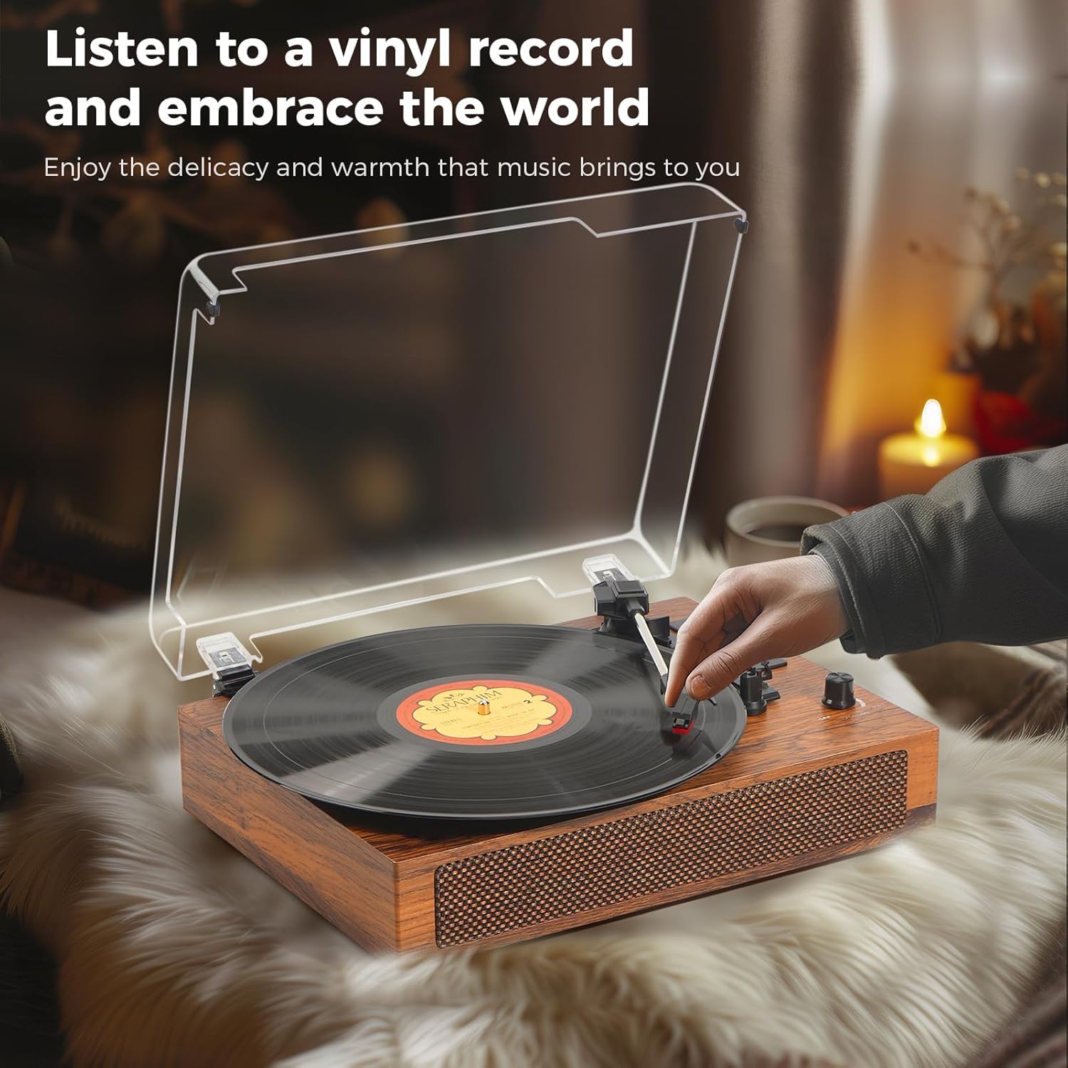 Reproductor de discos de vinilo con Bluetooth integrado, grabación USB, altavoces estéreo, tocadiscos vintage impulsado por correa, 3 velocidades y 3 tamaños, portátil, reproductor LP de entrada AUX 7