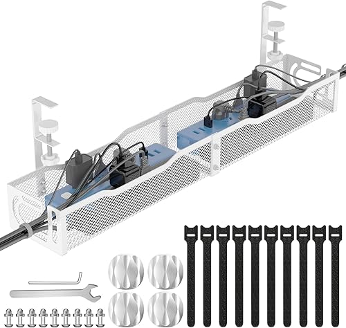 Bandeja de organización de cables para debajo del escritorio, organizador de cables de escritorio de acero sin taladro, bandeja de gestión de cables
