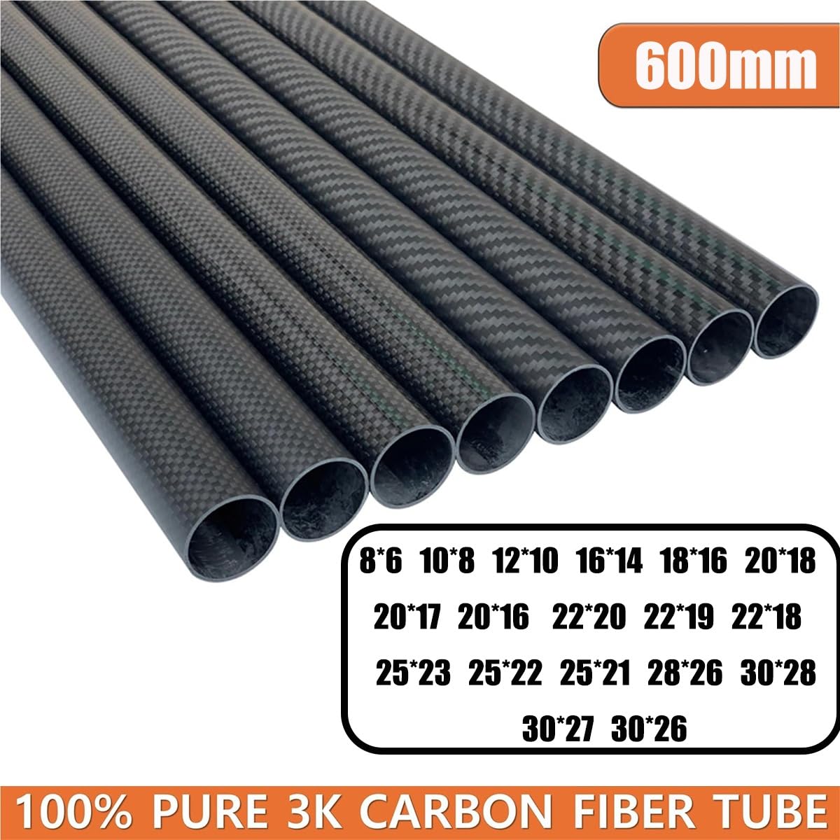 2 STK Kohlefaserrohre 600mm 3K-Rolle Gewickelt Matt Ø 8mm 10mm 12mm16mm 18mm 20mm 22mm 25mm 30mm Hochfest Leicht Hohlstange Für Drohne RC Modelle DIY(25 * 23 * 600mm)