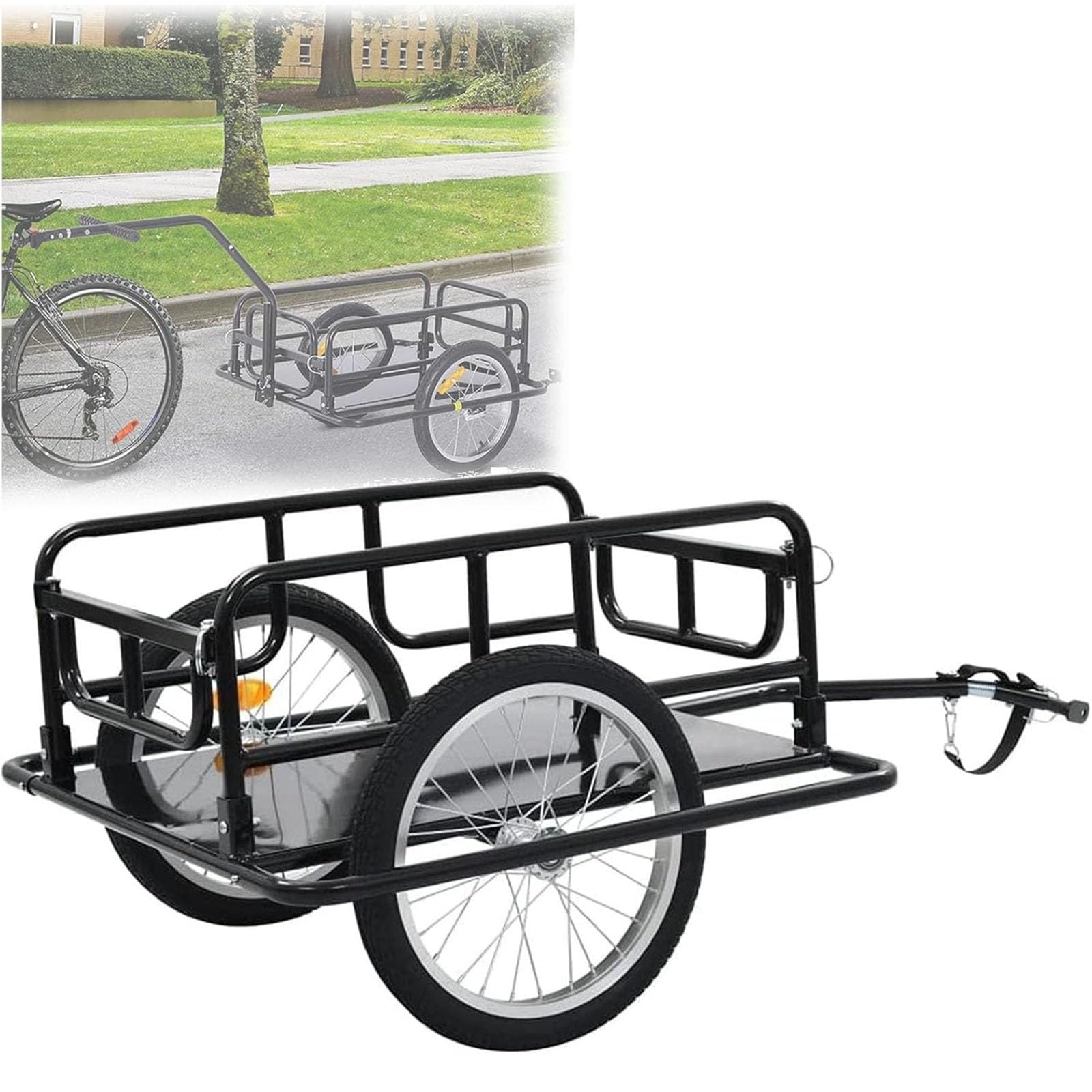 Remolque de carga para bicicleta, carrito de bicicleta plegable con enganche, ruedas de 16 pulgadas, carga máxima de 60 kg para transportar mercancías y comestibles