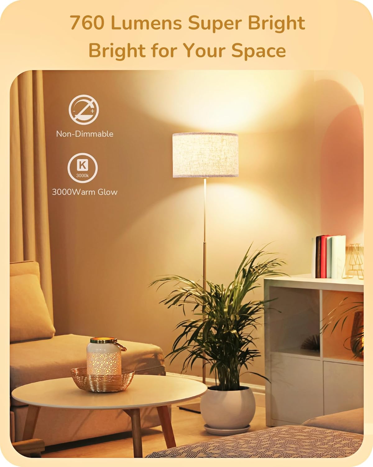 EDISHINE 4-Pack A19 LED Light Bulb, 760LM, 3000K Daylight LED Light Bulbs, 9 Watt(60 Watt Equivalent), E26 Medium Screw Base, Non Dimmable, UL Listed