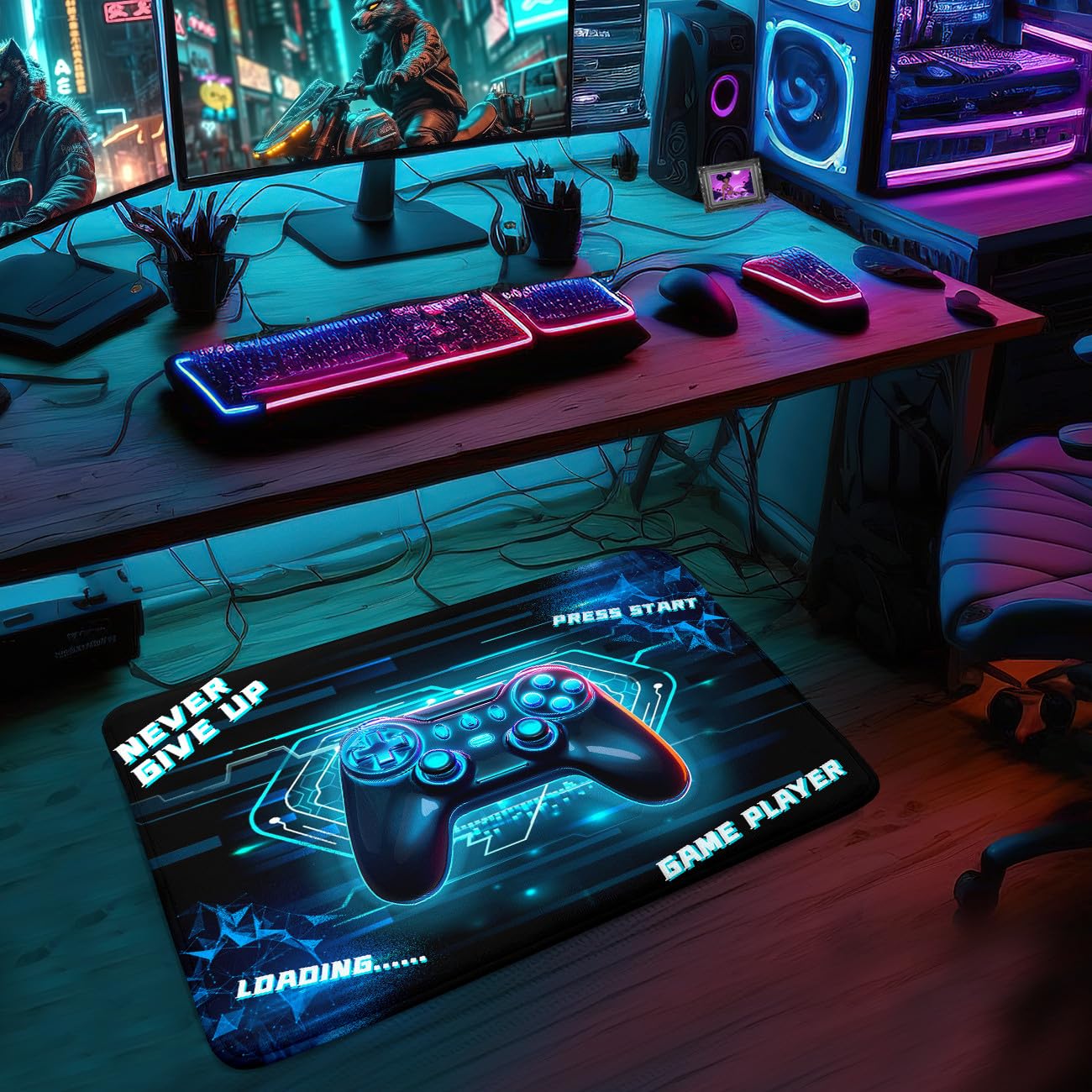 ANGELWARDROBE Gamer Area Rug for Kids Room 3D Gamepad Controller Blue Boys Floor Rugs for Living Room Teen Game Player Living Room Mat Home Decor Sofa Floor Polyester Mat, 35