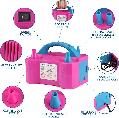 Miniatura 2 de OWill Bomba eléctrica de globo de 600 W para inflado rápido, ideal para aire, portátil y eficiente bomba de globo eléctrica como alternativa al
