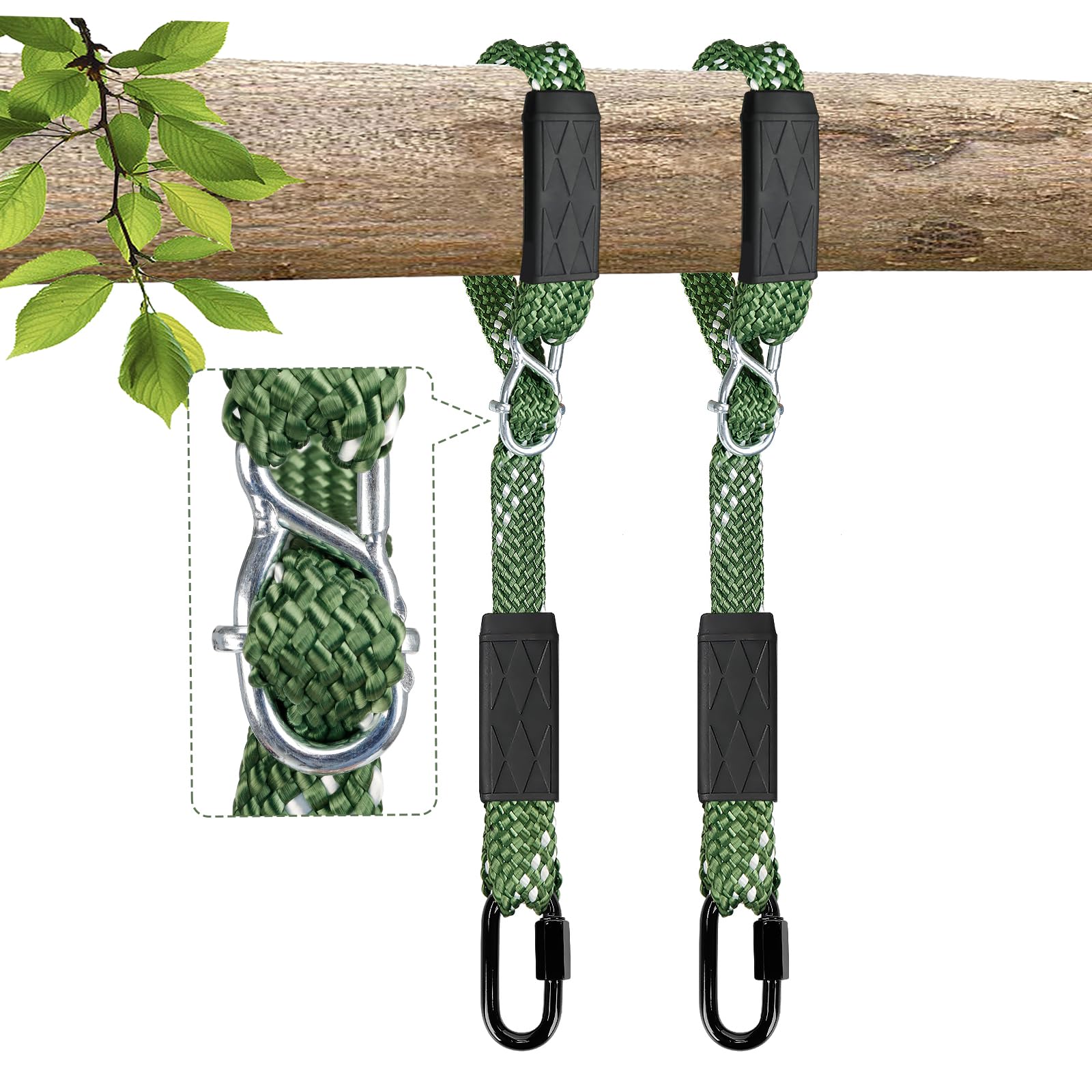 Yyiwhmy 2er Schaukel Befestigung Seil, 152 cm Verstellbares Nylon-Schaukelseil mit Karabiner, 362 kg Tragkraft Hängematte Hängesessel Schaukel Aufhängung für Indoor Outdoor Spielplatz Yoga Sandsäcke