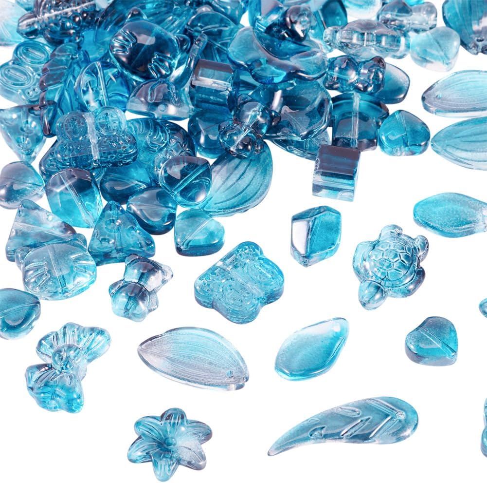 64Pcs Gradient Transparent Glass Bead Charms Random Mixed Shape Mini Pendants for DIY Bracelet Necklace Earring Jewelry Making 8~23x8~20x3.5~8mm