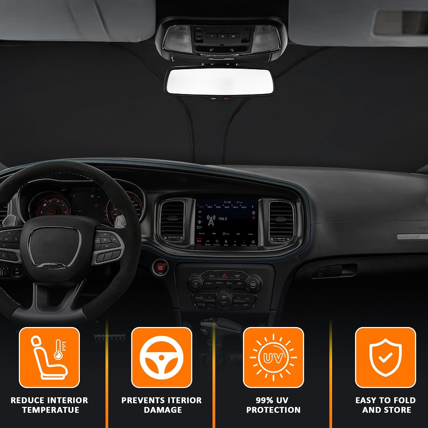 D-Lumina Front Windshield Sun Shade for 2011-2023 Dodge Charger, Foldable Front Window Sunshade Sunshade Sun Visor for UV Rays & Sun Heat Protection Interior Accessories image 2