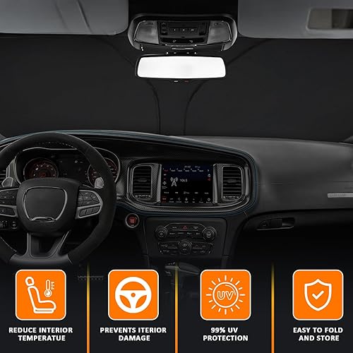 Miniatura 2 de D-Lumina Parasol para parabrisas delantero para Dodge Charger 2011-2023, parasol plegable para ventana delantera, parasol para rayos UV y protección