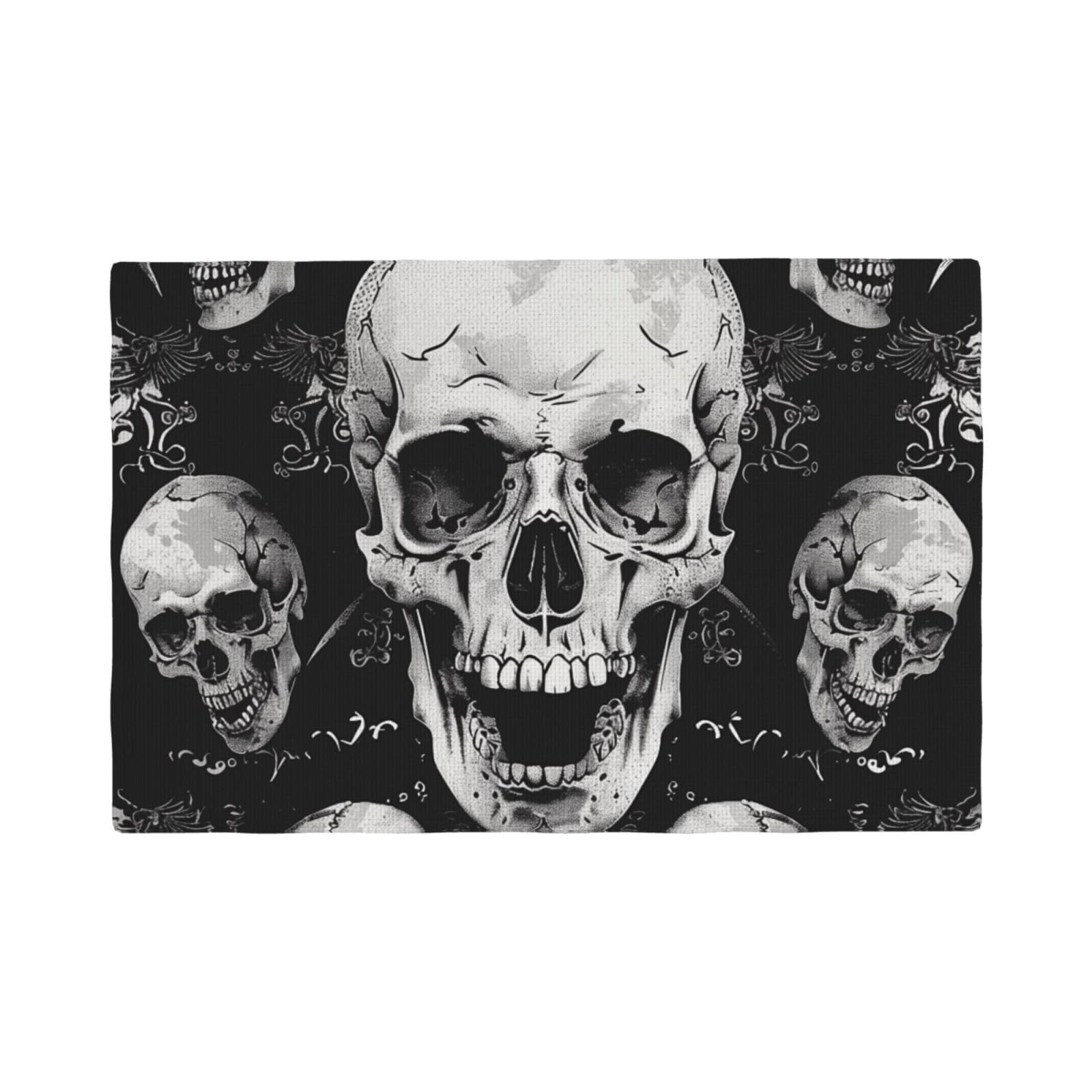 skull background Print Placemats Set, Heat Resistant Washable Placemat 12x18in Table Mats for Party Kitchen Dining Table Decoration Indoor Outdoor, Four Pieces