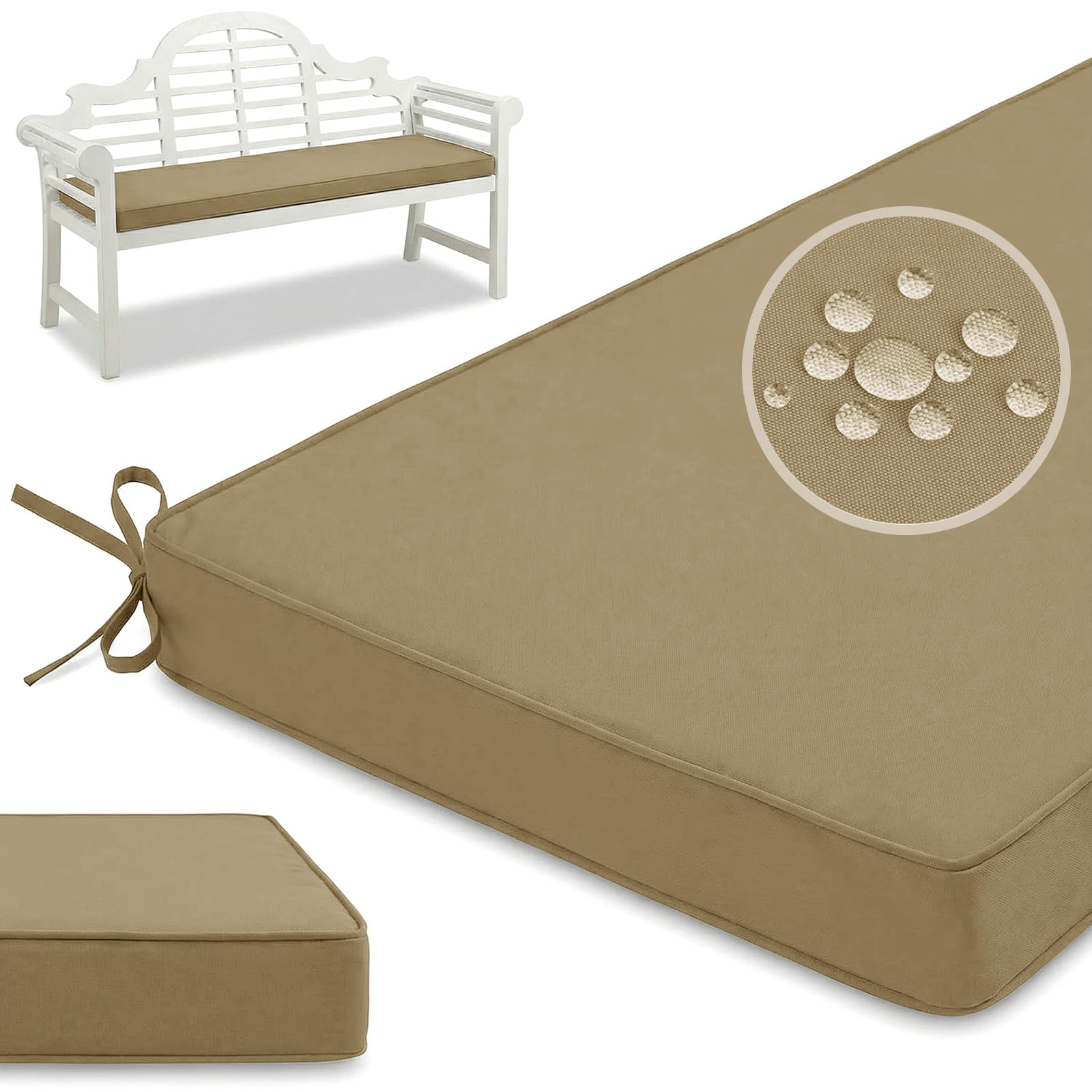 PTKG Outdoor Cushions 5 cm Thick Foam for Seating Rectangle Cushion Non-Slip Seat Garden Chair Cushions Waterproof Outdoor Cushion Covers for Lawn & Garden, Patio, Office,Khaki,190x45x5cm