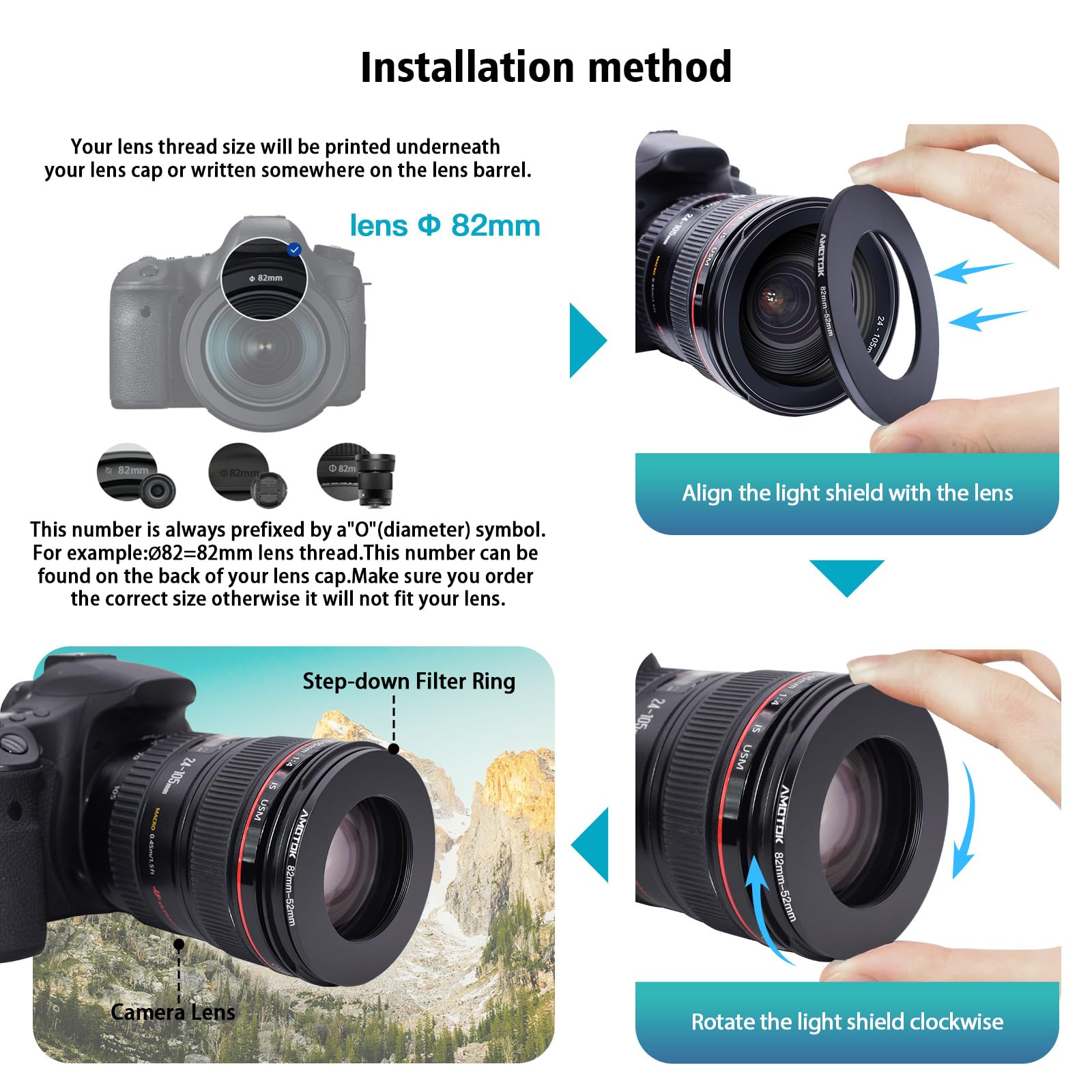 Amazon | 82mmレンズから52mmカメラレンズアダプター、82mmから52mm