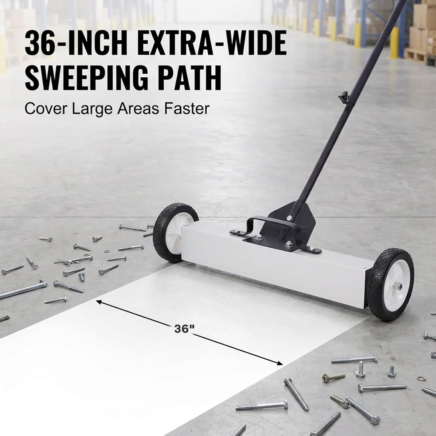 36" Rolling Magnetic Sweeper - Push Type Magnetic Pick Up Sweeper w/Wheels & Quick Release & Telescoping Handle | 30Lbs Heavy Duty Magnet Pickup Sweeper Collect Nails Screws for Workshop Garage Yard