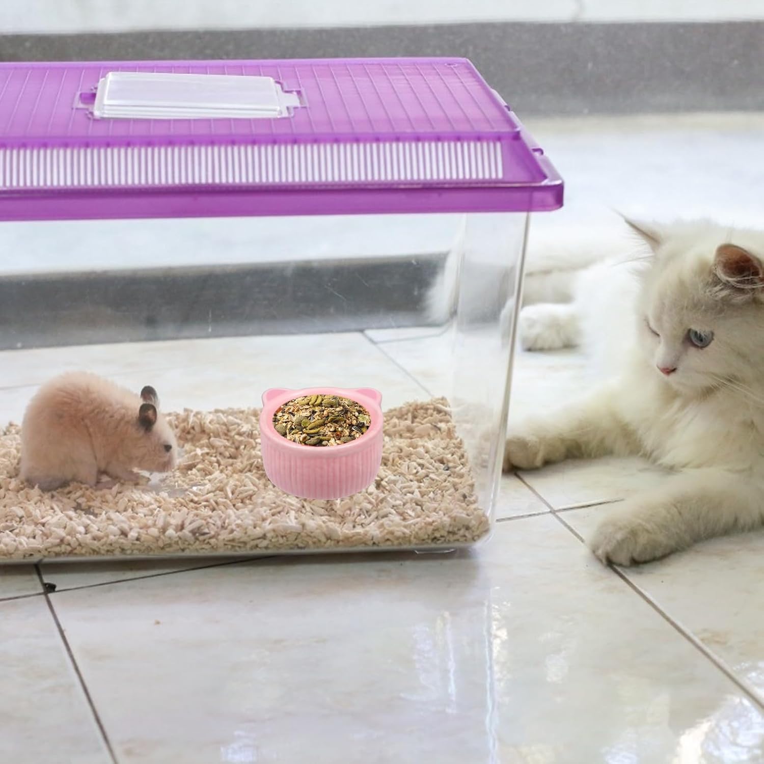 Ceramic Pet Bowl Set 2pcs Small Animal Food Containers with Cartoon Hamster Design, Anti-tip Feeding Bowls for Hamsters, Chinchillas, and Small Pets Style