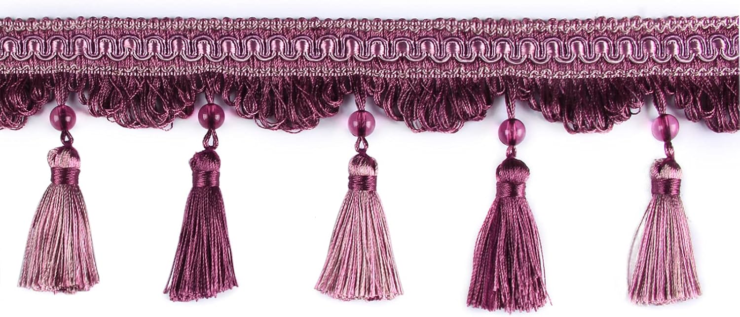 5.25 Yard x 4 Inches Luxury Handmade Beaded Tassel Fringing Trimmings for Curtain Sofa Dress Decor - 95% Polyester, 5% Acrylic, Mix Beige, Solid, Bohemian, Formal Occasion