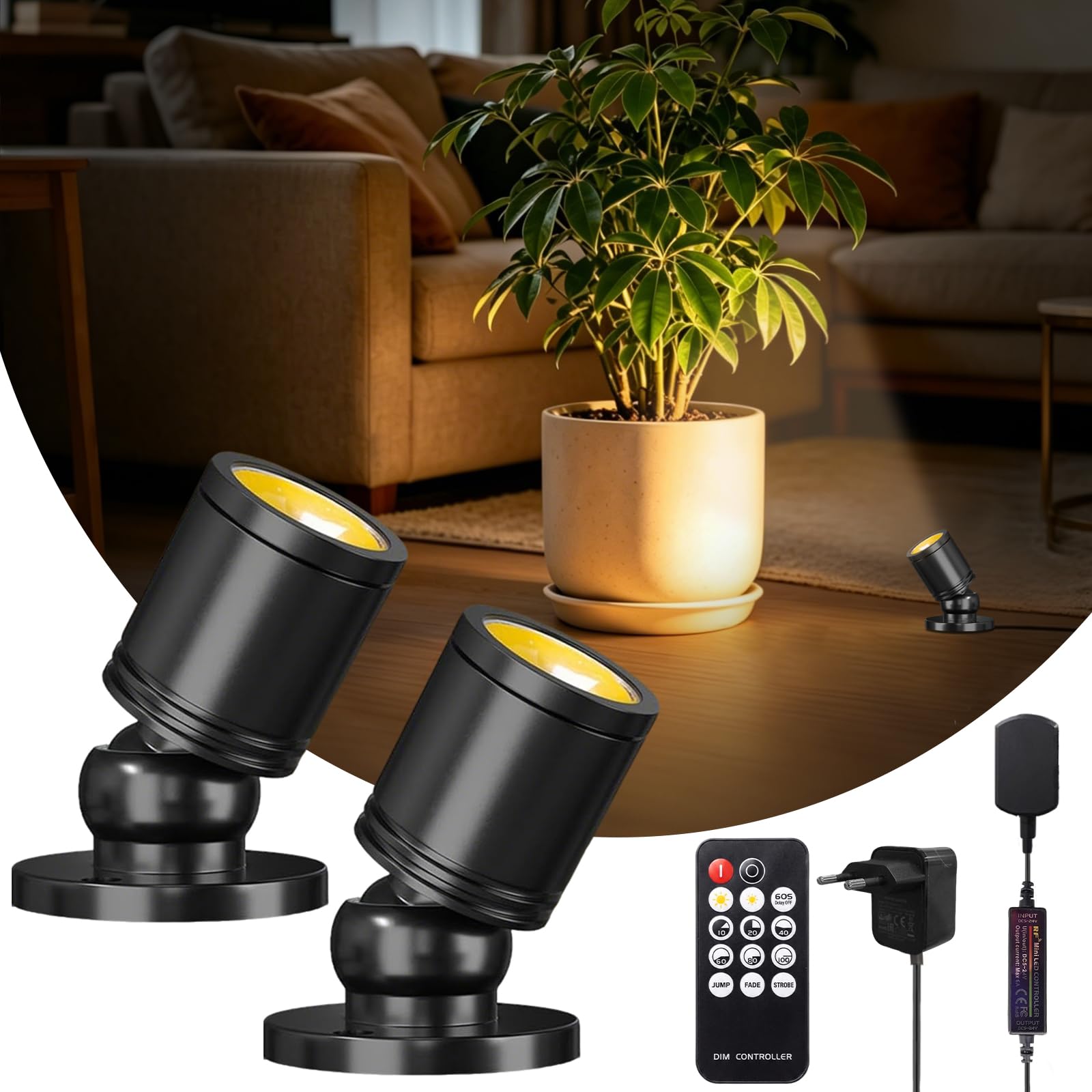 2 Piezas Mini focos LED 1.5 W,2-in-1Rotativo 360°Mini Spot Luz,3000K Blanca Cálida Luz Regulable Adecuado para Vitrinas Cuadros Pequeños Ducha Armarios Pasillos Salas
