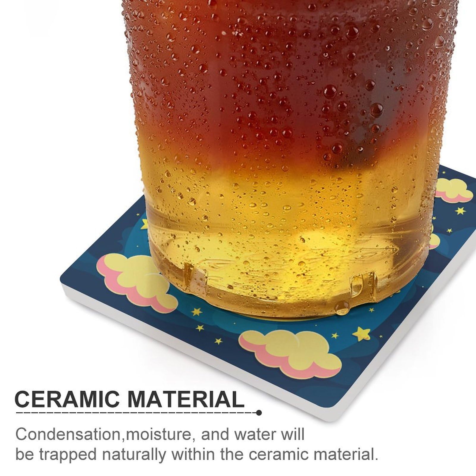 6 posavasos cuadrados de cerámica para beber, dormir en la luna, posavasos impresos para el hogar y el café, regalos de cumpleaños, adecuados para tipos de tazas