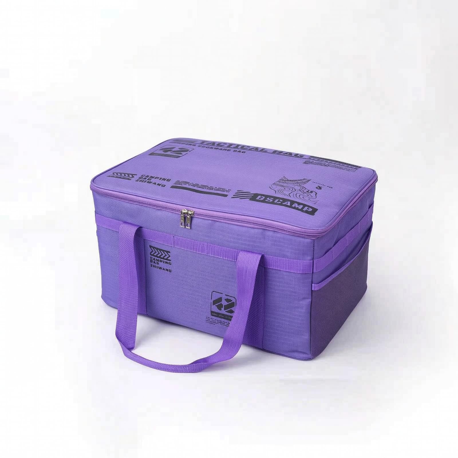 Ronyme Outdooraufbewahrungsbox Lagerbehälter Wasserdicht Oxfordstoff PVC Camping Organizer Küchenutensilien Geschirr Picknickzubehör Stabil Griffe, Lila, 42L