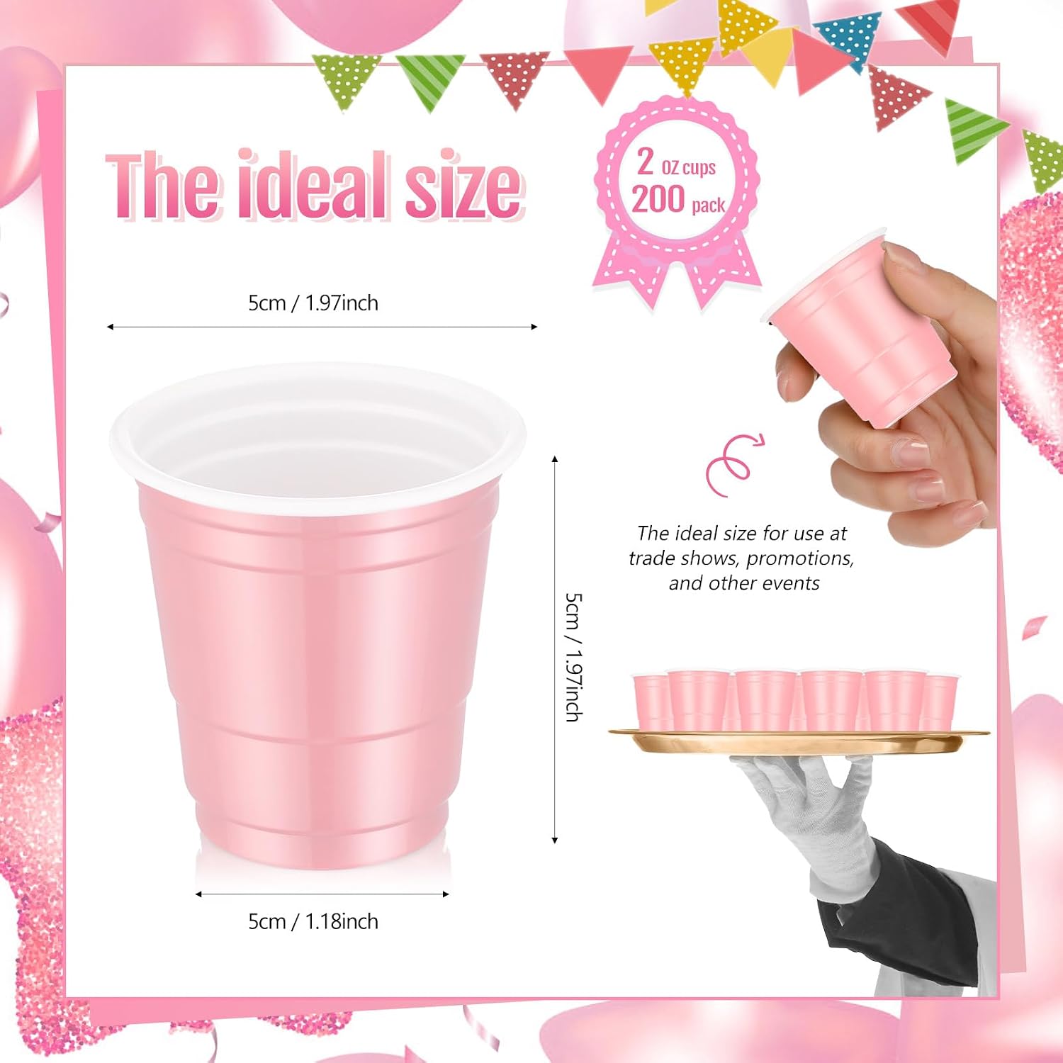 Layhit 200 Pack 2oz Shot Cups Plastic Shot Glasses Mini Disposable Cups Tumblers Wedding Birthday Party Supplies for Serving Snacks Samples Tastings(Light Pink)