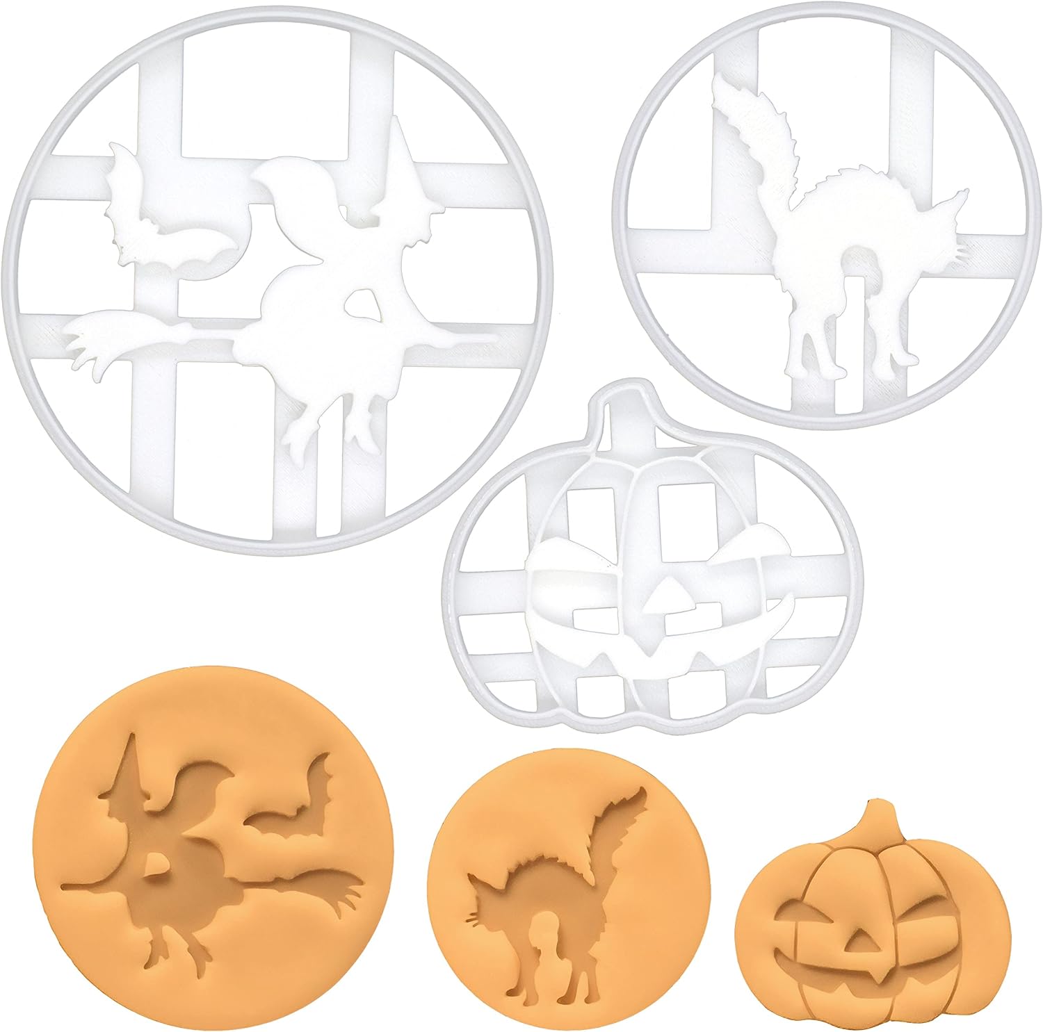 Bakerlogy Set of 3 Halloween Cookie Cutters (Pumpkin, Witch, Cat), 3 Pieces