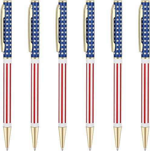 Unibene Bolígrafos retráctiles de metal delgado a granel de 6 unidades bandera patriótica estadounidense para matones veteranos promoción graduación
