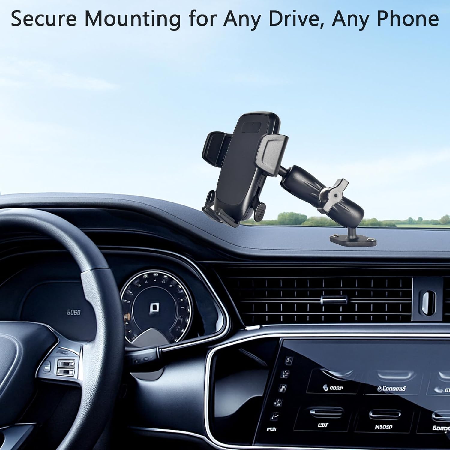 1" Ball Phone Mount – Aluminum Alloy Arm & Base, Double Ball Joint, 360° Adjustable, Screw-Mounted Base, Fits RAM B Size System – Universal Holder for Car, Truck, Van, Desk, Wall, Dashboard
