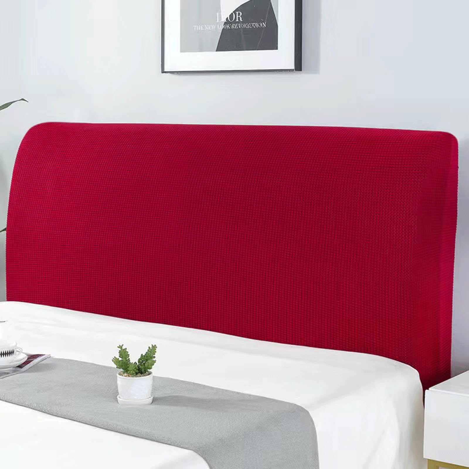 Bed Headboard Covers Slipcover, Nordic Style Stretch Headboard Covers for King/Single/Double Bed, Dustproof Protector Decor Bed Head Cover for Wood/Leather/Upholstered Headboard(110-135cm,Red)