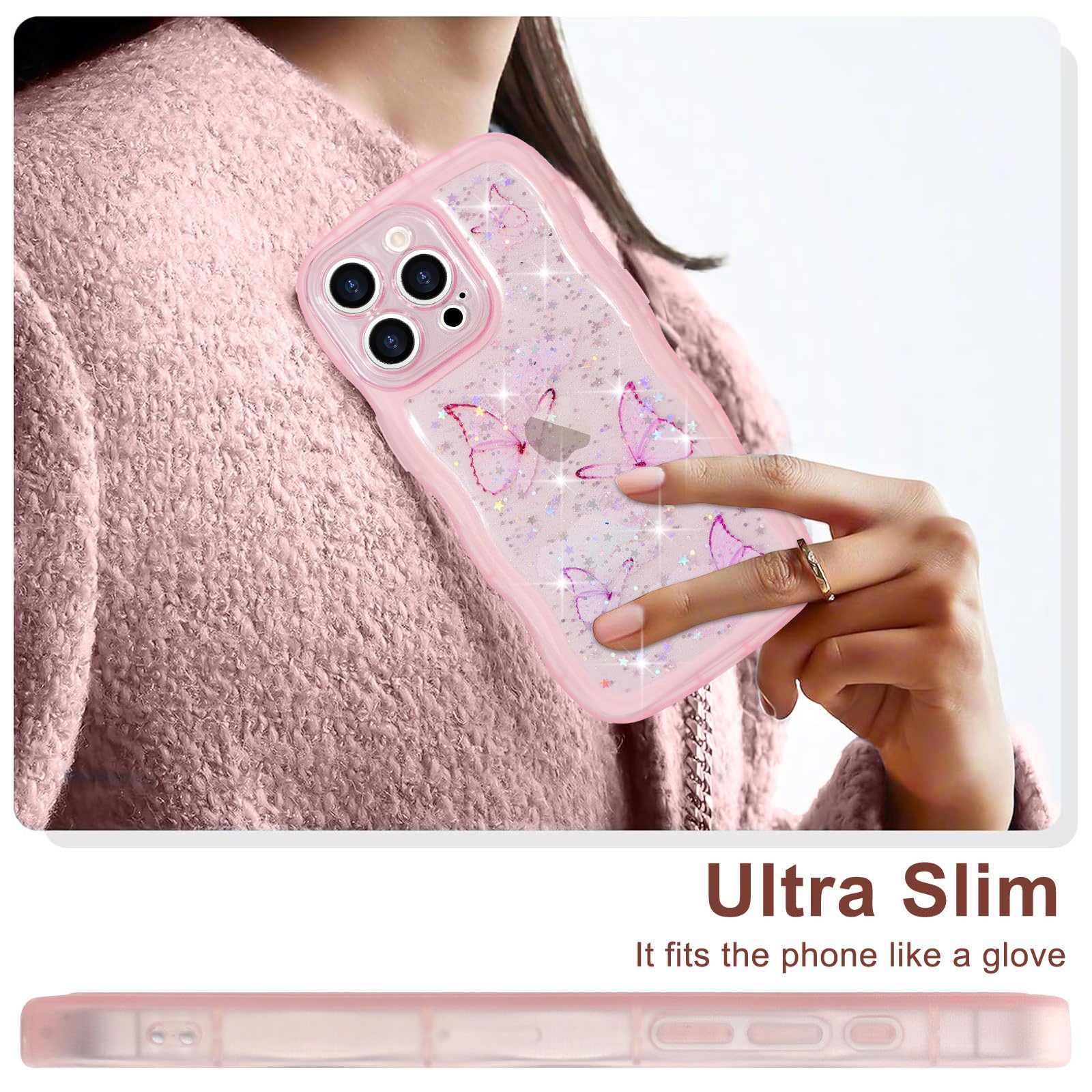 IPhone 15 Hülle – Schmetterling Design, Glitzernd, Mit Kameraschutz & Stoßfest