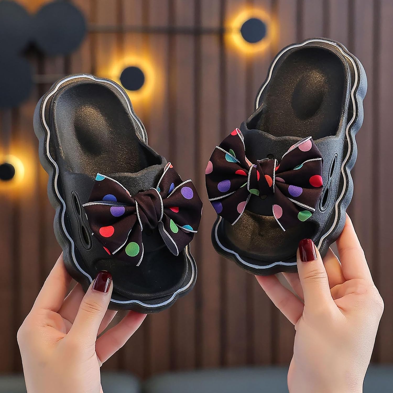 Slides for Kids Girls Cute Bow Pillow Slippers Shower Bathroom Quick Dry Non Slip Slippers Fashion Summer Beach Shoes