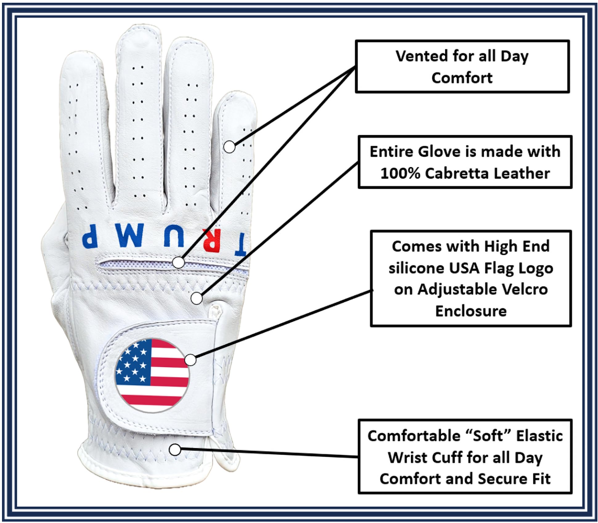 Trump USA Flag Golf Gloves 100% Cabretta Leather President Donald Trump Adult Men's Golf Gloves Biden MAGA Men Left or Rigth Hand (Worn on Left Hand, Large)