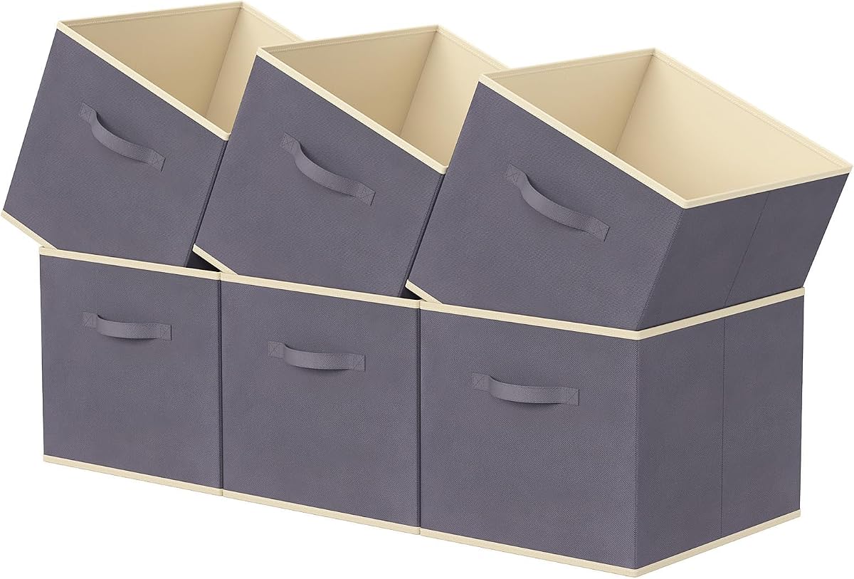 Lifewit Storage Cubes, 11 Inch Organizer Bins, 18L Gray, 6 Packs | Foldable Decorative Fabric Storage Baskets for Organizing Home Organizers with Handles for Shelves, Closet