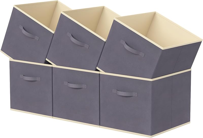 Lifewit Storage Cubes, 11 Inch Organizer Bins, 18L Gray, 6 Packs | Foldable Decorative Fabric Storage Baskets for Organizing Home Organizers with Handles for Shelves, Closet
