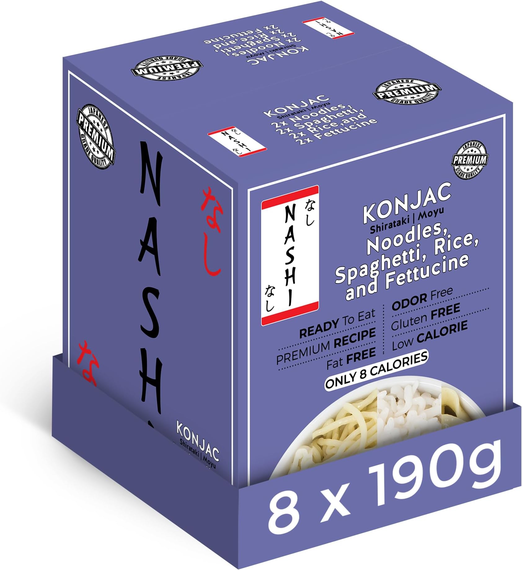 Nashi Konjac Shirataki Mix Pack (8×190g) | Low Calorie, Fat Free & Odour Free, Glucomannan Keto & Vegan Friendly Konjac Noodles & Rice, Low Carb, Sugar Free, High Fibre Pasta Substitute