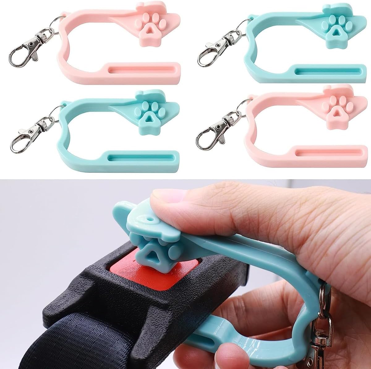ALMEKAQUZ4 Pack Car Seat Buckle Release Tool with Key Chain, Easy Opener Aid, Easy Unbuckle Opener for Long Nails, Thumb Arthritis, Car Seat Accessories Button Pusher for Infant, Convertible