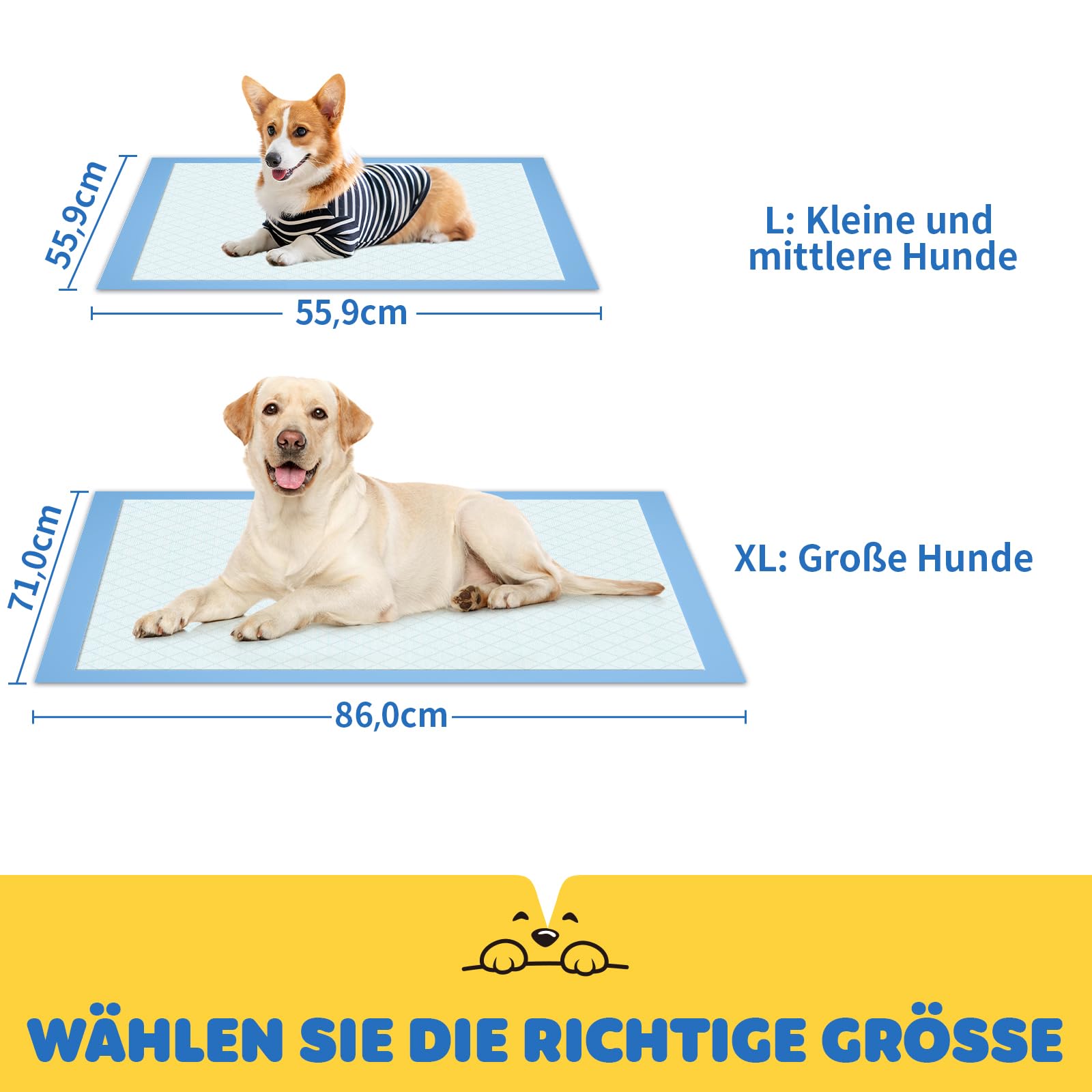 100 Stück PIPI matten für Hunde – 86 × 71 cm Extra Große welpen unterlagen mit 6 - lagigem Auslaufschutz, wickelunterlage einweg, saugstarke trainingspads für Hunde, schnelltrocknende Puppy Pads