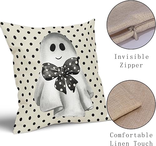 Miniatura 4 de Juego de 2 fundas de almohada de fantasma negro y beige de 18 x 18 pulgadas  18.0 x 18.0 in., bonitas fundas de almohada decorativas de lino de