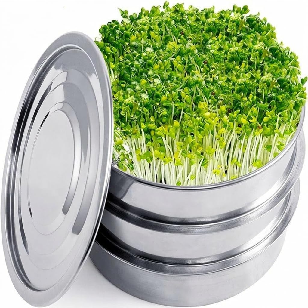 Edelstahl Sprossen Anzuchtset 2 Etagen – Keimschalen für Sprossen, & Microgreens Anzuchtschalen mit Deckel, Großes Set