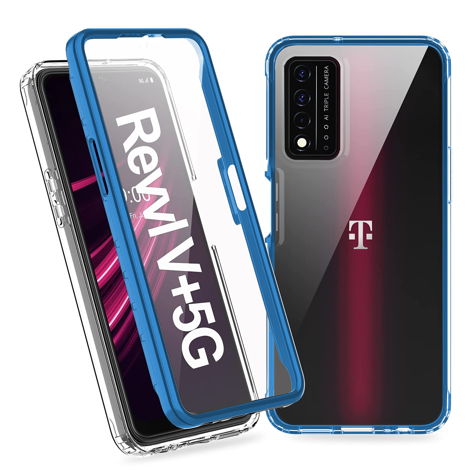 Razstorm Design for T-Mobile Revvl V+ Plus 5G Case with Built-in Screen Protector Clear Shockproof Protective Cover (Blue)