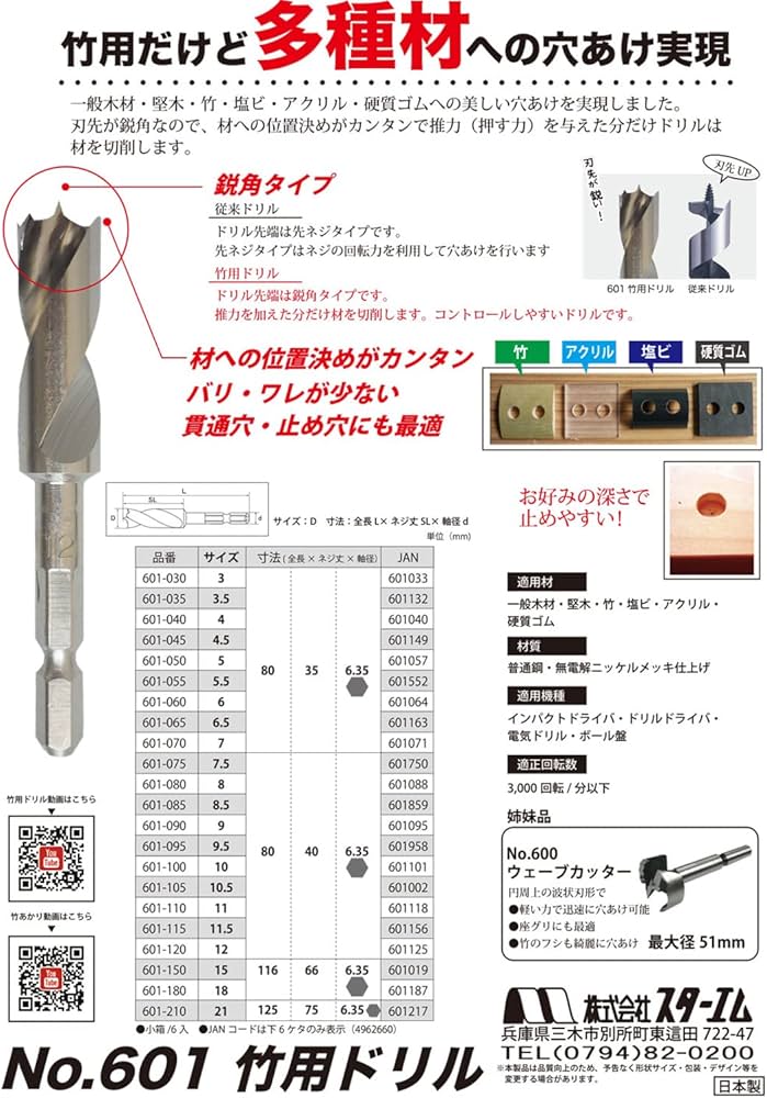 Amazon | スターエム 601-100 竹用ドリル 10mm | 穴あけ